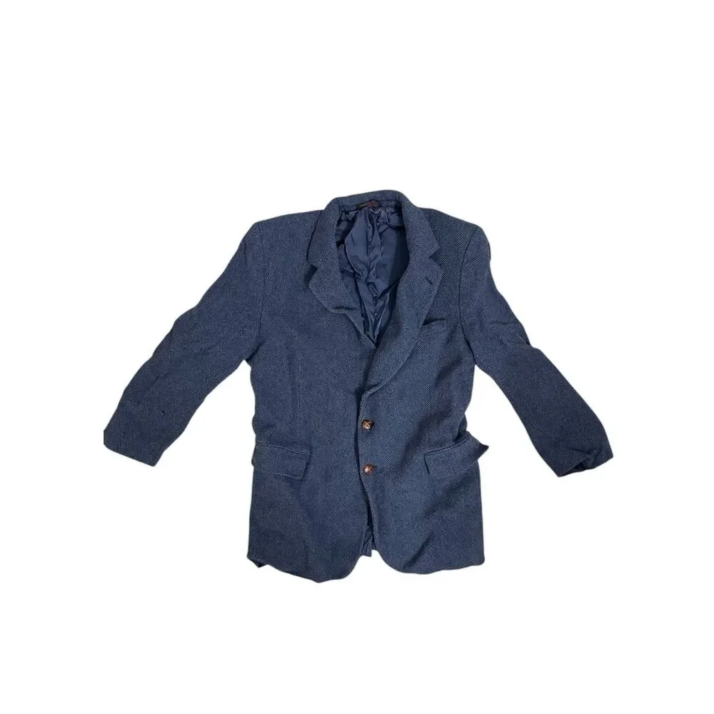 Walter Pye’s 100% Wool Blazer Herringbone Blue Vintage Size 38R